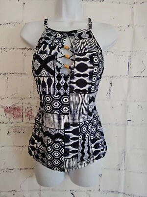 Traje de baño Tankini Bleu Rod Beattie talla 10 multicolor azteca con cuentas ojo de cerradura Foto 1 de 4