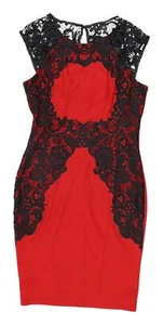 Lipsy Women's Red Bodycon Lace Detail Dress Size 12 - Picture 1 of 12