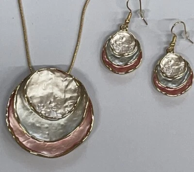 Эмаль круглый слой розовый серый румяна комплект серьги ожерелье женщин новый 20% скидка - Изображение 1 из 4