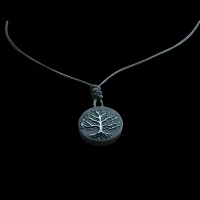 Collar con cordón de cuero negro suave anudado a mano colgante árbol de la vida obsidiana Foto 1 de 4