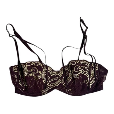 VICTORIA'S SECRET 36C SUJETADOR PUSH-UP ORO BORGOÑA ENCAJE NAILON MUY SEXY Foto 1 de 3