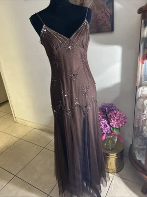 VNTG Papell Boutique Evening~Sz 10P~  Fairy~Maxi~Mocha~Beaded Gown~Netting~NWOT - Image 1 of 4