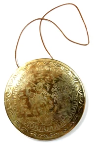 Solid Brass Wind Gong Egyptian Fishermen Pisces Hanging Cord 9.75" Diameter - Picture 1 of 5