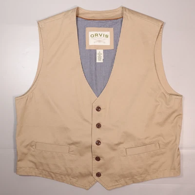 Chaleco Orvis Beige Algodón Pesado Deportivo Forrado Guinga Ajustable Para Hombre XL Foto 1 de 4