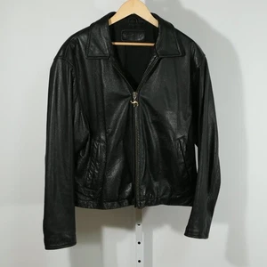 Chaqueta de cuero camel años 90’s para hombre grande – bombardero de cuero negro - Imagen 1 de 14
