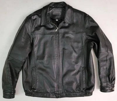 Croft & Barrow Black Leather Bomber Flight Moto Biker Jacket Men's LT - Image 1 of 4