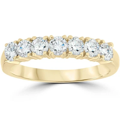 1ct Diamond Wedding Ring Anniversary 14k Yellow Gold 7-Stone Womens Band - Image 1 of 4