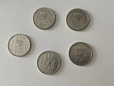 Países Bajos 1971 1 florín - hermosas monedas (lote de 5) - envío gratuito Foto 1 de 4