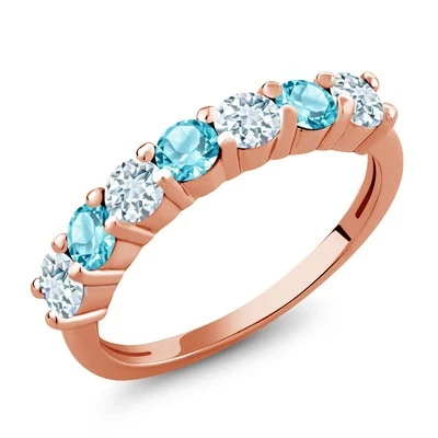 Anillo de plata chapado en oro rosa de 18 quilates topacio azul suizo aguamarina azul cielo de 1,28 quilates Foto 1 de 4