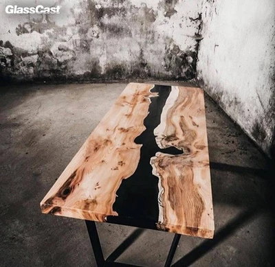 Handcrafted Black Epoxy Resin and Solid Wood Round Dining Table Top Unique - Image 1 of 4