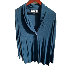 Chico's Travelers Jacket Size 2 (L) Bluegreen Cardigan One Button Liquid Knit - Picture 1 of 5