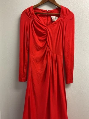 VINTAGE 1970s MR BOOTS Limited Edition RED Maxi Dress S? Disco TINY PLEATS MOD - Image 1 of 4