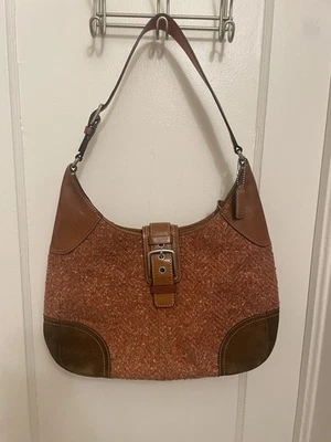 Rare Coach LARGE Vintage F11214 Soho Hampton Orange Wool Tweed Flap Hobo Bag Y2K - Image 1 of 4