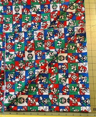 Mario and Luigi cotton fabric, 3 yds + scraps, new, clean, fun for many projects - Image 1 of 4