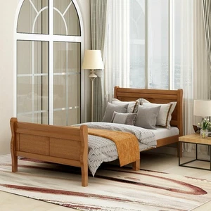 FUNIDEE Twin Size Platform Bed Sturdy Wood Bed Frame Sleigh Bed w/ Headboard - Picture 1 of 12
