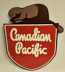 Vintage Canadian Pacific Railway Wood Sign W/ Beaver Puce Creek Central Railroad - Picture 1 of 8