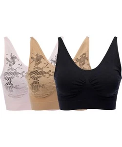 Rhonda Shear 3-pack Ahh Bra w Lace Detail Black/Beige/Blush - Picture 1 of 1
