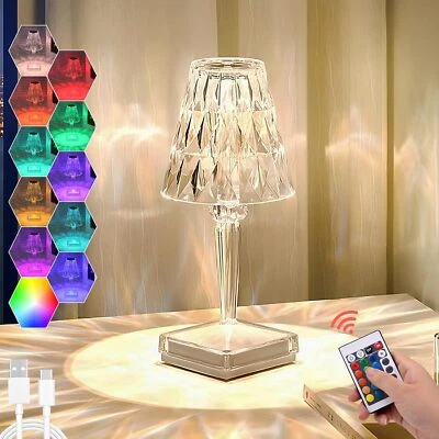 16Colour LED Crystal Table Lamp Diamond Rose Bar Night Light Touch Atmosphere UK