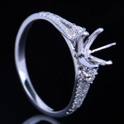 10k White Gold Round 6-6.5m Diamonds Jewelry Semi Mount Engagement Women's Ring - Image 1 of 4