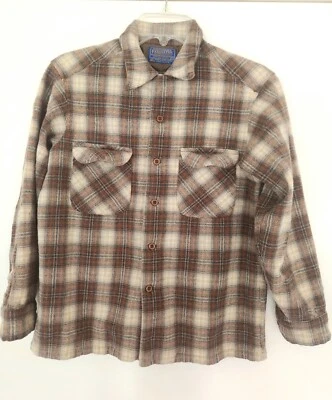 Camisa Pendleton Vintage Niños Grande Marrón Tostado Tablero Lana Virgen Franela a Cuadros Años 60 Foto 1 de 4