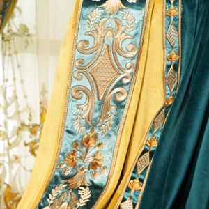 Custom High-end atmosphere velvet blue cloth curtain tulle valance drape C1555 - Picture 1 of 12