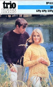 Cleckheaton Trio Knitting Pattern No 813. Adults Jumper in 5 8 12 ply size 32-42 - Picture 1 of 1