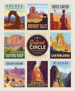 NATIONAL PARKS Grand Circle Poster Panel Quilt Fabric by Riley Blake 36" x 43" - Picture 1 of 1