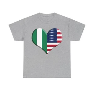 Nigerian American Flag Heart T-Shirt Nigerian Pride USA Pride Nigeria Flag - Picture 1 of 10