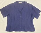 Flax Top Jeanne Englehart S Navy Blue 100% Linen Collar Button Shirt Womens Size