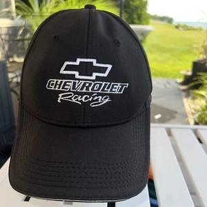 Chevrolet Racing w Chevron Logo Black Hat Cap Black and White Letters Accents - Picture 1 of 13