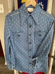 vintage jantzen womens leisure shirt super cute mod size 8 long sleeve poly - Bild 1 von 9