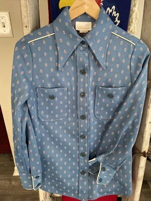 vintage jantzen womens leisure shirt super cute mod size 8 long sleeve poly - Image 1 of 4