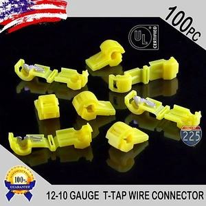 100 Pack T-Taps Yellow 12-10 AWG Gauge Quick Slide Connectors Car Audio Alarm UL - Picture 1 of 1