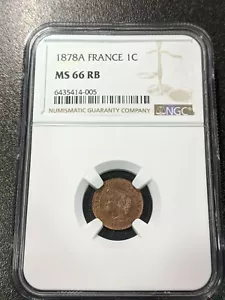 1878 A MS66 RB France Centime UNC NGC KM 826.1 TOP GRADE! - Picture 1 of 5