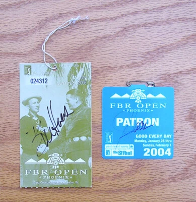 Jay Haas & Bill Haas Autographed 2004 & 2005 Phoenix Open Golf Tickets, 2 Badges - Image 1 of 4