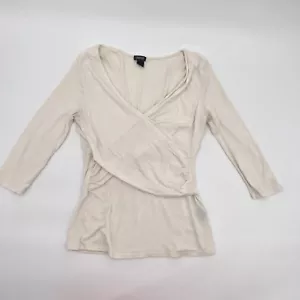Kenneth Cole Reaction Shirt Womens Small ivory Blouse V-Neck Cross Body - Picture 1 of 10
