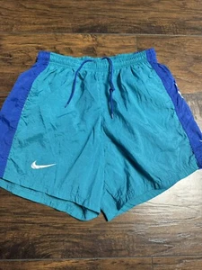 Vtg 90s Youth Nike White Red Tag Nylon Green Blue Shorts 14/16 Retro - Picture 1 of 6