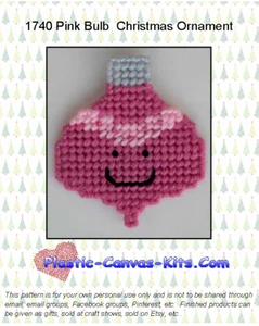 Pink Bulb Christmas Ornament- Plastic Canvas Pattern or Kit - Imagen 1 de 1
