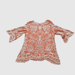 Blusa túnica bordada solitaria para mujer manga campana XL boho hippie naranja - Imagen 1 de 10