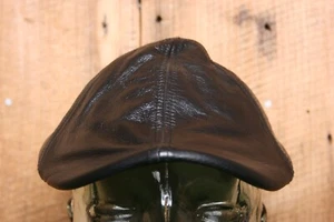 HARLEY DAVIDSON Black Leather Newsboy Hat Cabbie Cap Sz. M (Fits ≈ 7) - Picture 1 of 8