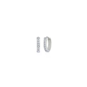 Small 13mm Channel-set CZ Round Huggie Hoop Earrings in 925 Sterling Silver - Picture 1 of 4