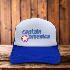 Captain America Worn By Kurt Cobain Mens Trucker Hat Royal Superhero Ball Cap - Picture 1 of 7