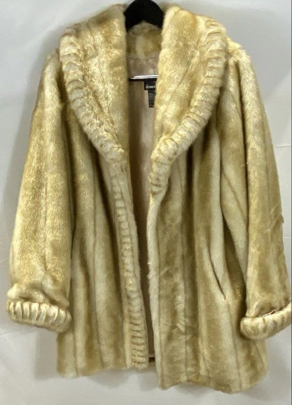 Abrigo de Colección Y2K Dennis Basso Beige Piel Sintética Chal Cuello Para Mujer M Foto 1 de 4