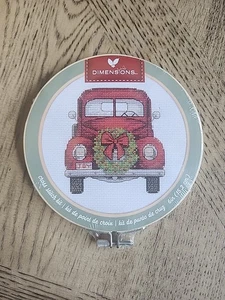 Vintage Truck Christmas Cross Stitch Kit with Hoop ~ Dimensions - 6" Round NEW - Picture 1 of 4