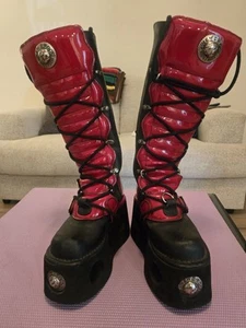 New Rock M-272-S2 Boots EU 36 / US 6 Black Red Leather Goth Platform Unisex - Picture 1 of 12