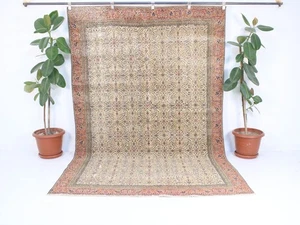 Alfombra vintage anudada a mano beige marrón neutro floral envejecida 6x9 pies - Imagen 1 de 10