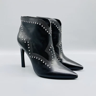 Sigerson Morrison Boots Womens 10 Black Leather Studded High Heel Pointed Toe - Image 1 of 4