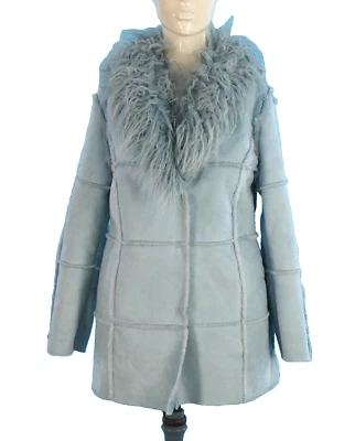 Urban Outfitters Faux Shearling Coat XS Blue Mongolian Faux Fur Shaggy Jacket - Image 1 of 4
