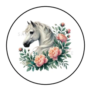 Horse stickers labels tags envelope seals party favors white - Picture 1 of 2