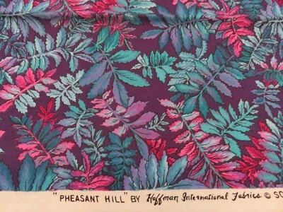 HOFFMAN INT'L FABRIC "PHEASANT HILL" PURPLE AQUA PINK TROPICAL 3/4 YD - Image 1 of 2